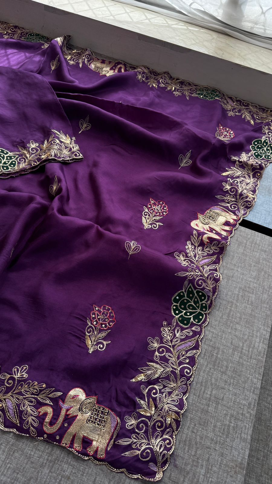 Elephant Motif Resham Embroidery On Munga Silk · 36 Artisan Hours of work · The Virasat Edit