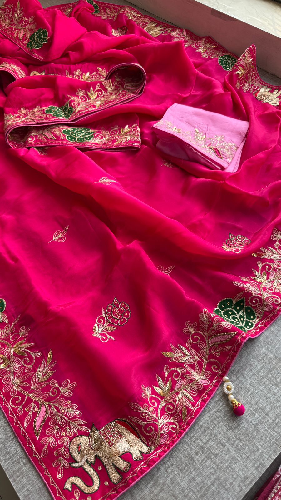 Elephant Motif Resham Embroidery On Munga Silk · 36 Artisan Hours of work · The Virasat Edit