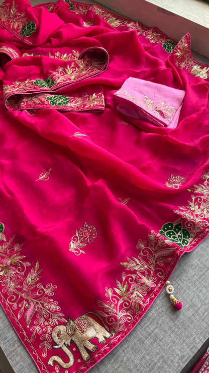 Elephant Motif Resham Embroidery On Munga Silk · 36 Artisan Hours of work · The Virasat Edit