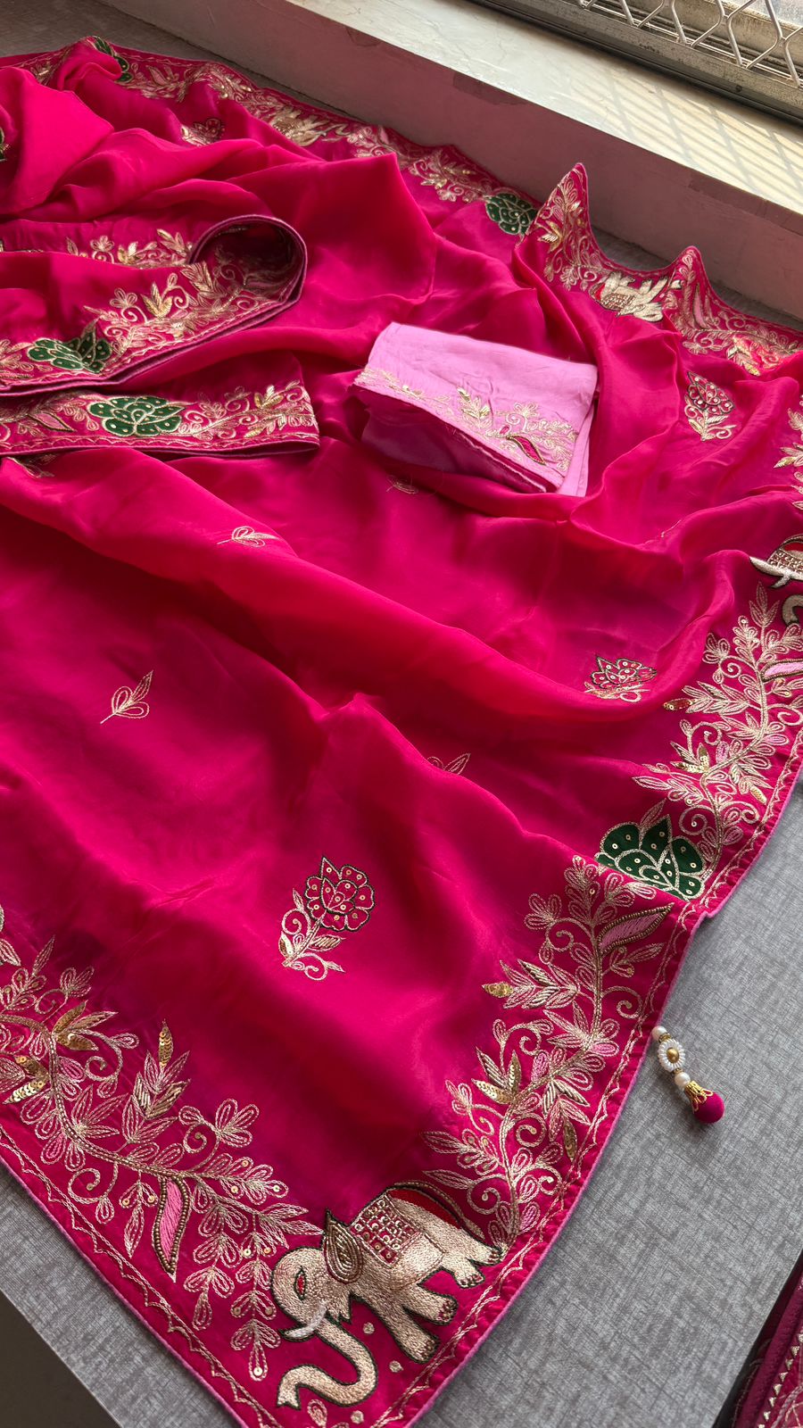 Elephant Motif Resham Embroidery On Munga Silk · 36 Artisan Hours of work · The Virasat Edit