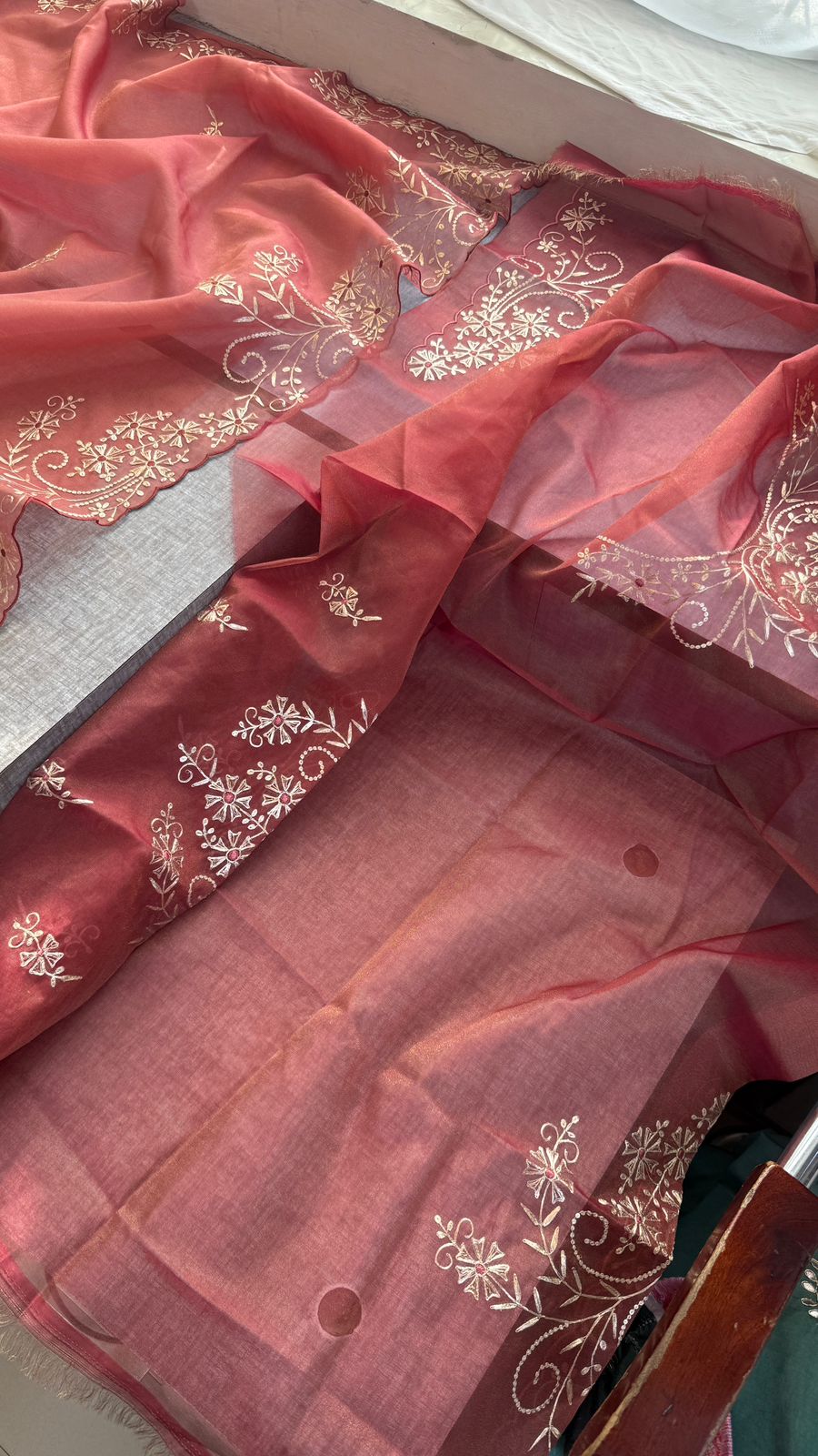 Pittan Embroidery Floral On Soft Organza Silk · 40 Artisan Hours of work · The Zari Edit