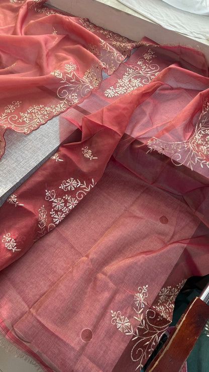 Pittan Embroidery Floral On Soft Organza Silk · 40 Artisan Hours of work · The Zari Edit