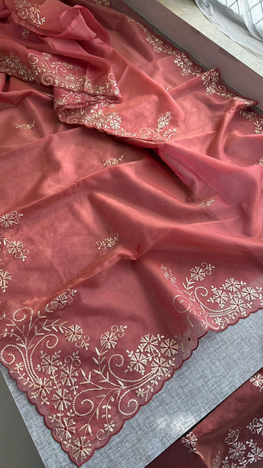 Pittan Embroidery Floral On Soft Organza Silk · 40 Artisan Hours of work · The Zari Edit