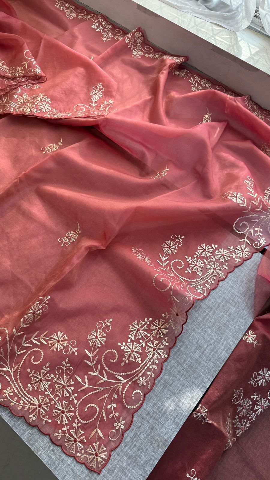 Pittan Embroidery Floral On Soft Organza Silk · 40 Artisan Hours of work · The Zari Edit