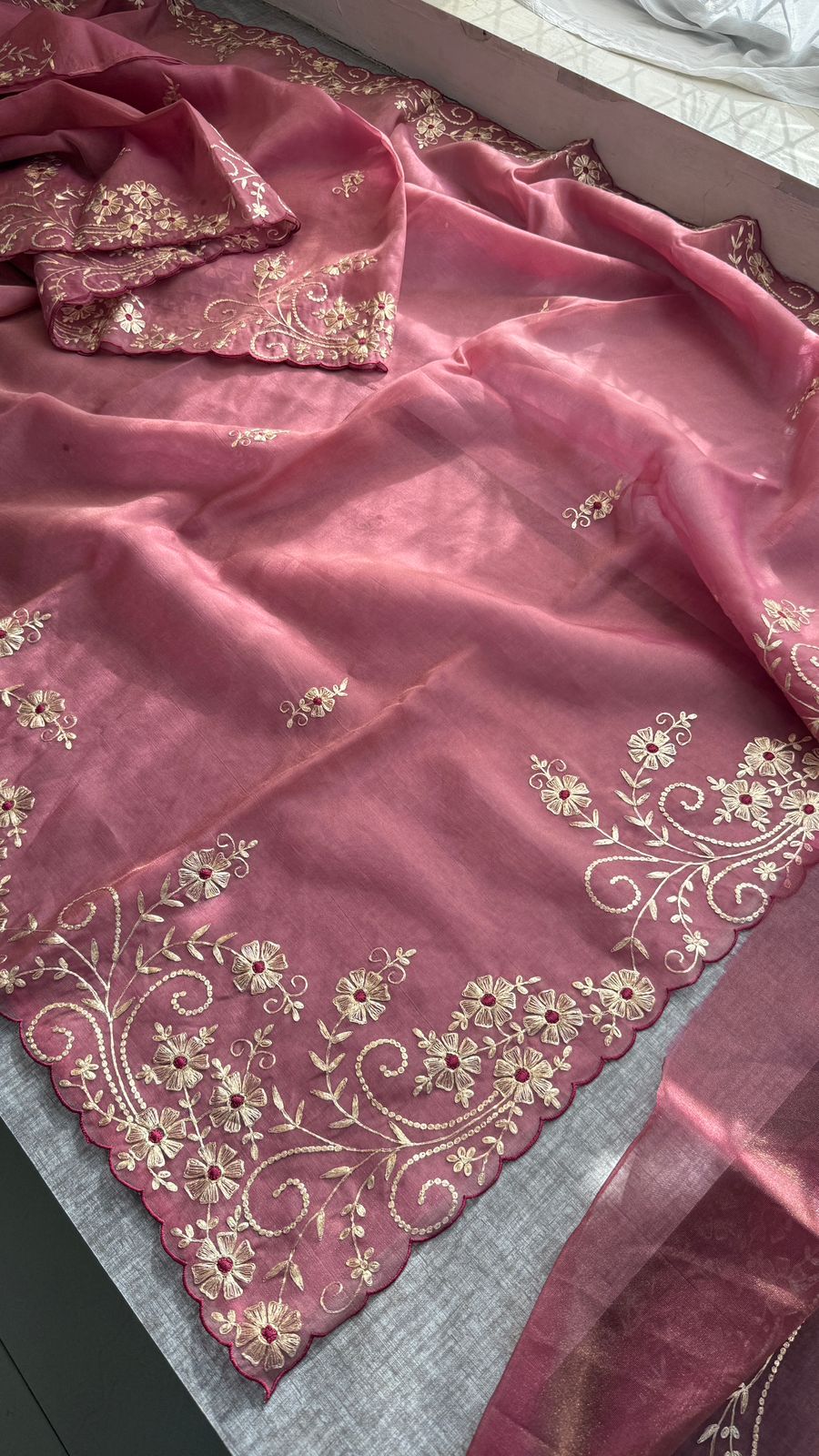 Pittan Embroidery Floral On Soft Organza Silk · 40 Artisan Hours of work · The Zari Edit