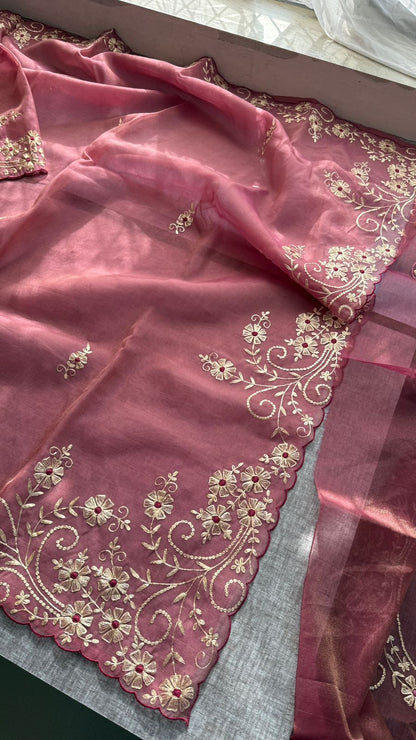 Pittan Embroidery Floral On Soft Organza Silk · 40 Artisan Hours of work · The Zari Edit