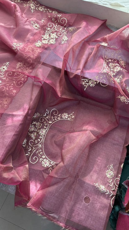 Pittan Embroidery Floral On Soft Organza Silk · 40 Artisan Hours of work · The Zari Edit