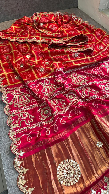 Zardozi Elephant Border On Gajji Silk Lakdi Patta · 36 Artisan Hours of work · The Royal Edit