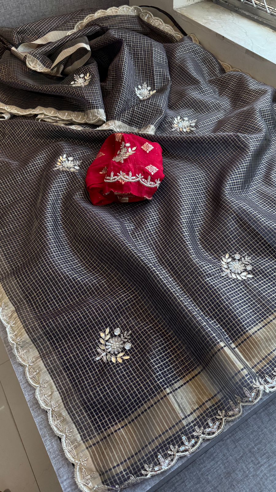 Zardozi And Gotta Patti On Tissue Silk Banarasi · 52 Artisan Hours of work · The Sunehri Edit