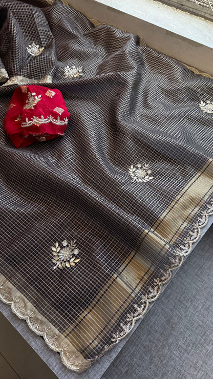 Zardozi And Gotta Patti On Tissue Silk Banarasi · 52 Artisan Hours of work · The Sunehri Edit