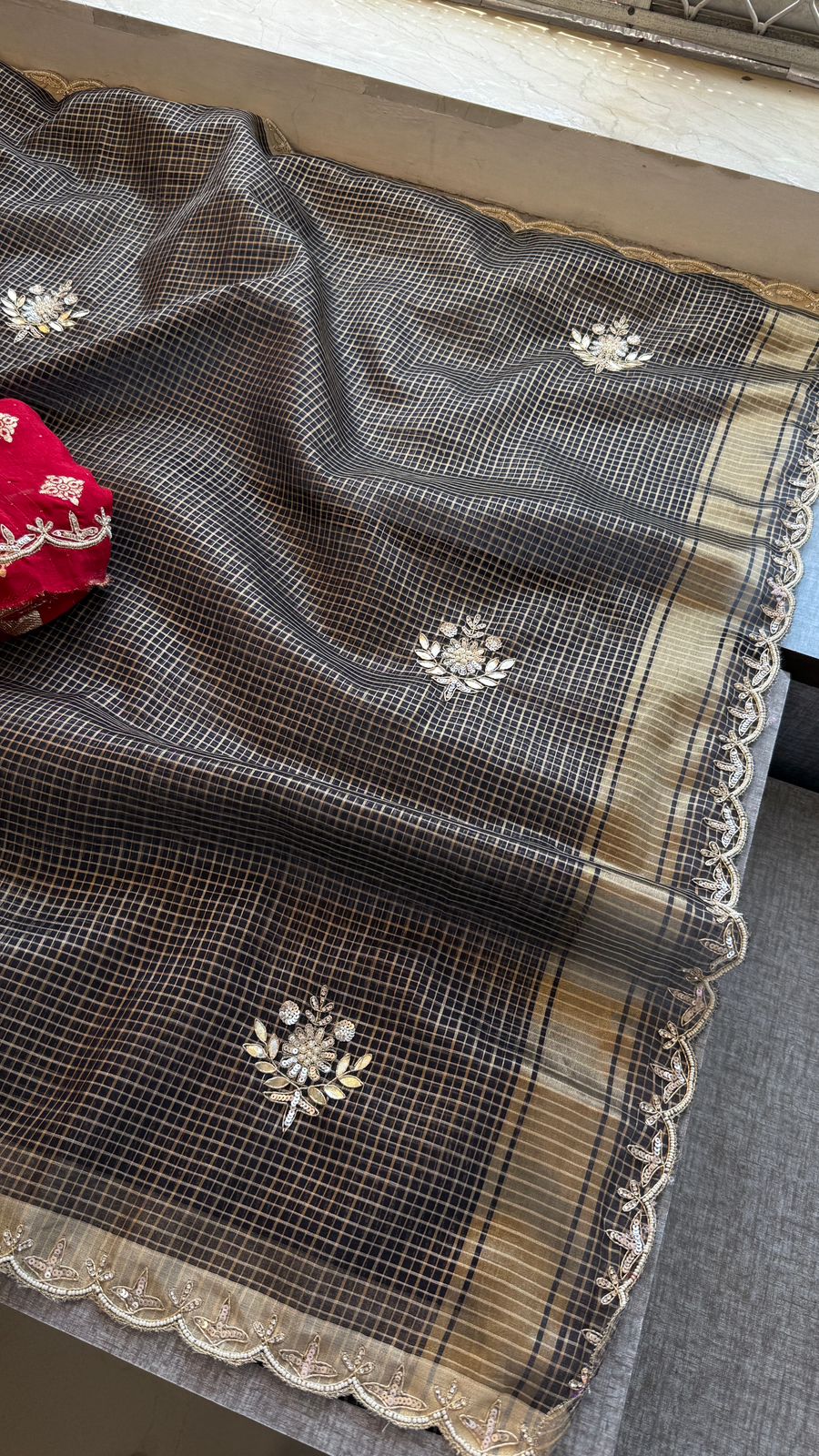 Zardozi And Gotta Patti On Tissue Silk Banarasi · 52 Artisan Hours of work · The Sunehri Edit