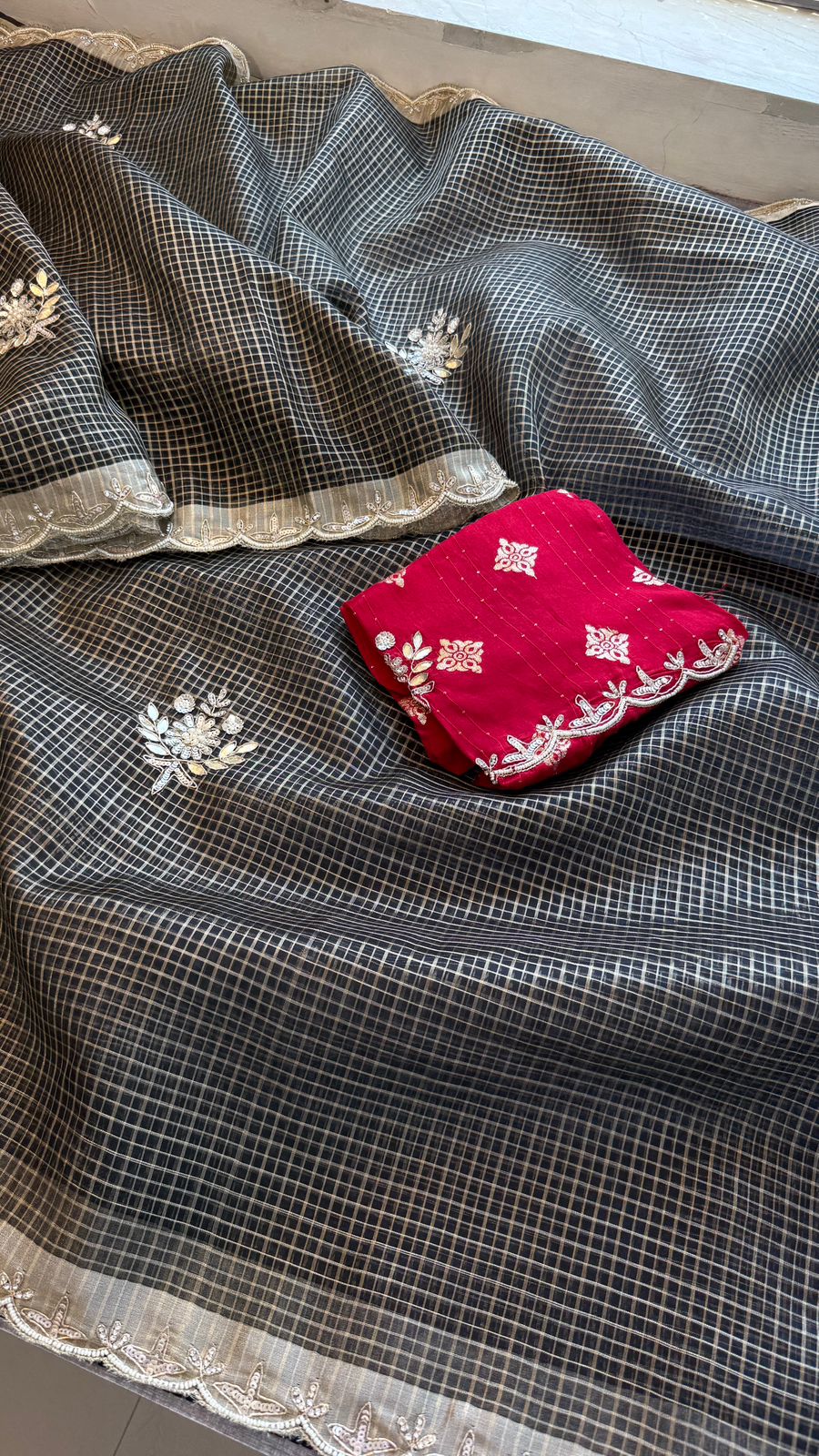 Zardozi And Gotta Patti On Tissue Silk Banarasi · 52 Artisan Hours of work · The Sunehri Edit