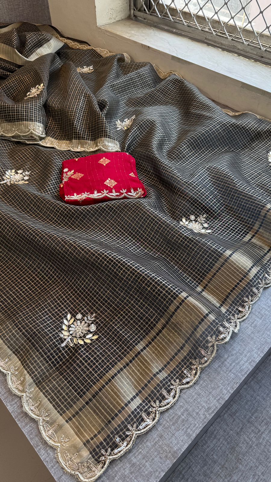 Zardozi And Gotta Patti On Tissue Silk Banarasi · 52 Artisan Hours of work · The Sunehri Edit