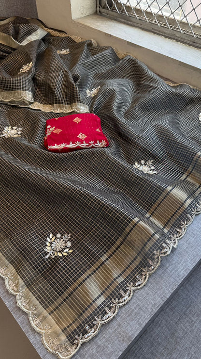 Zardozi And Gotta Patti On Tissue Silk Banarasi · 52 Artisan Hours of work · The Sunehri Edit