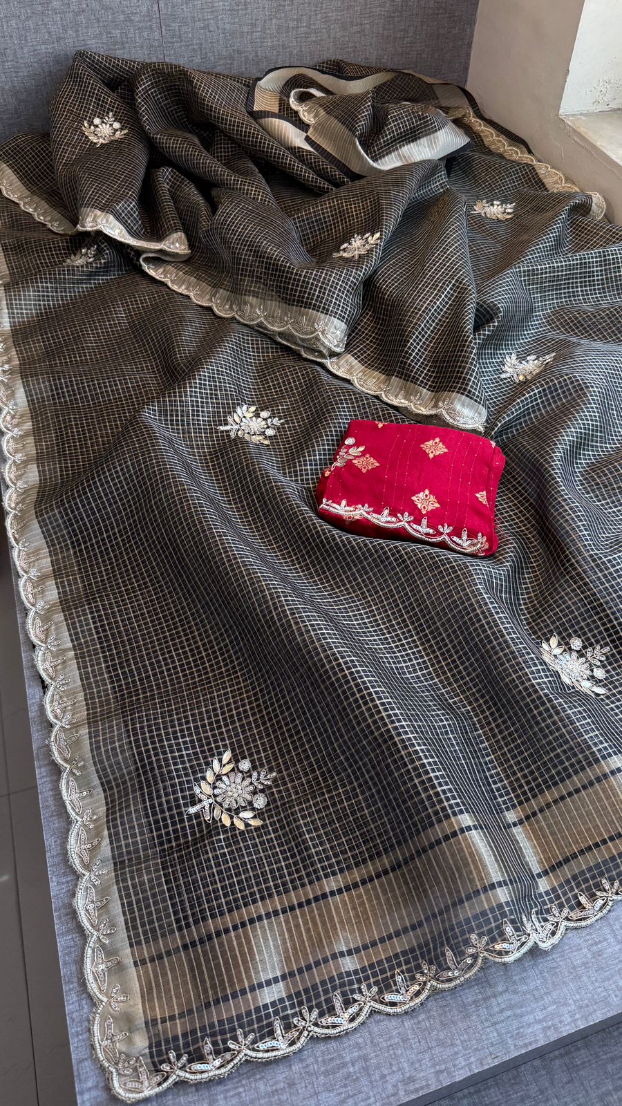 Zardozi And Gotta Patti On Tissue Silk Banarasi · 52 Artisan Hours of work · The Sunehri Edit