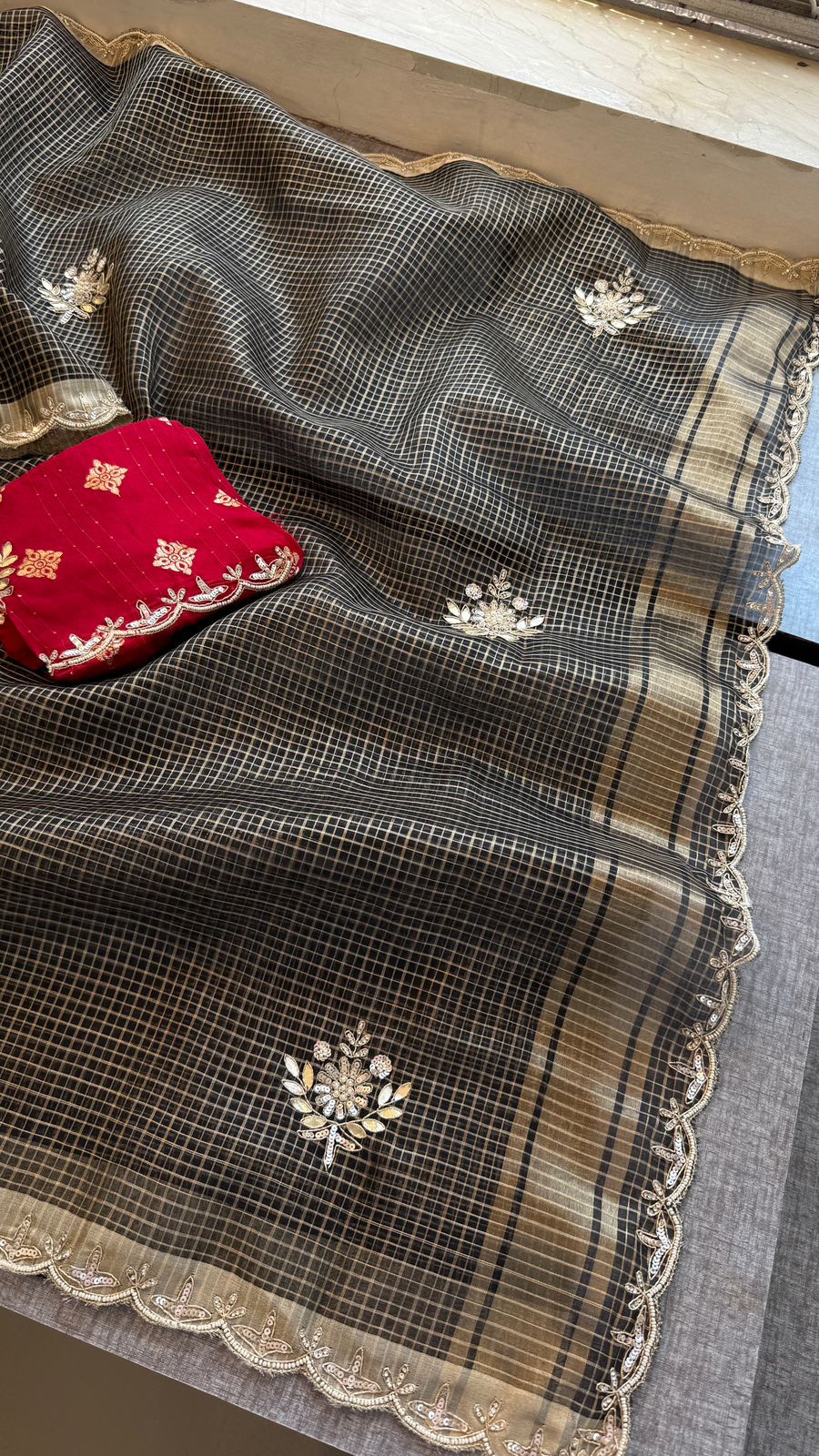 Zardozi And Gotta Patti On Tissue Silk Banarasi · 52 Artisan Hours of work · The Sunehri Edit