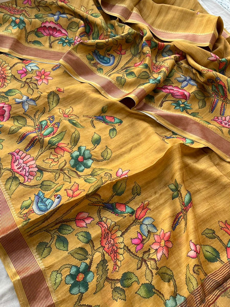 Elegant Crepe Silk Saree with Artistic Digital Floral & Bird Design