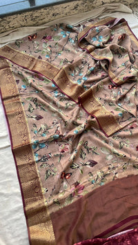 Elegant Crepe Silk Saree with Artistic Digital Floral & Bird Design