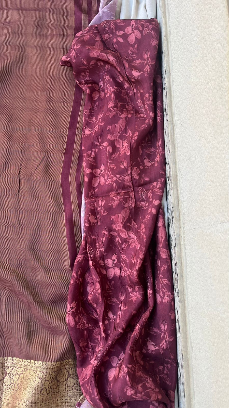 Elegant Crepe Silk Saree with Artistic Digital Floral & Bird Design