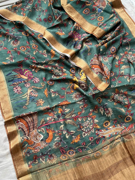 Elegant Crepe Silk Saree with Artistic Digital Floral & Bird Design
