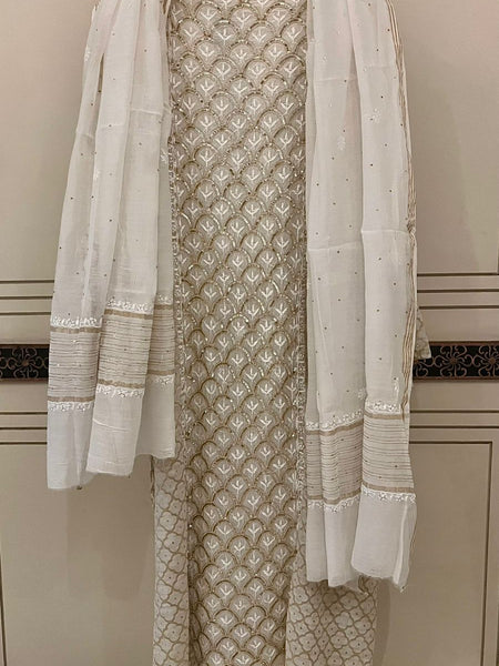 Elegant Pure Mul Chanderi Kurta Dupatta Set With Zari Katdana & Sequin Work