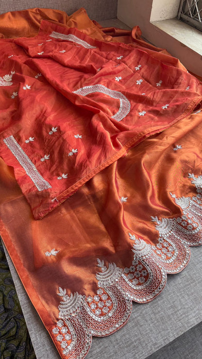 Zardozi Sequins And Pearl On Tissue Silk · 56 Artisan Hours of work · The Shringar Edit