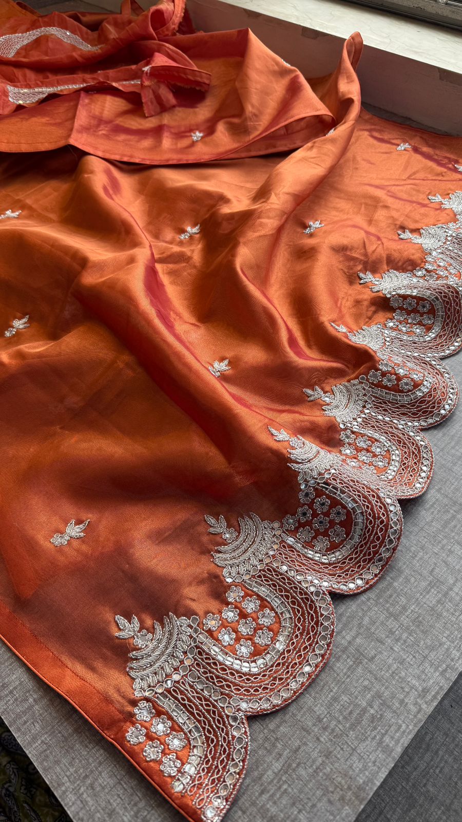Zardozi Sequins And Pearl On Tissue Silk · 56 Artisan Hours of work · The Shringar Edit