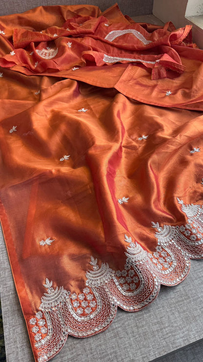Zardozi Sequins And Pearl On Tissue Silk · 56 Artisan Hours of work · The Shringar Edit
