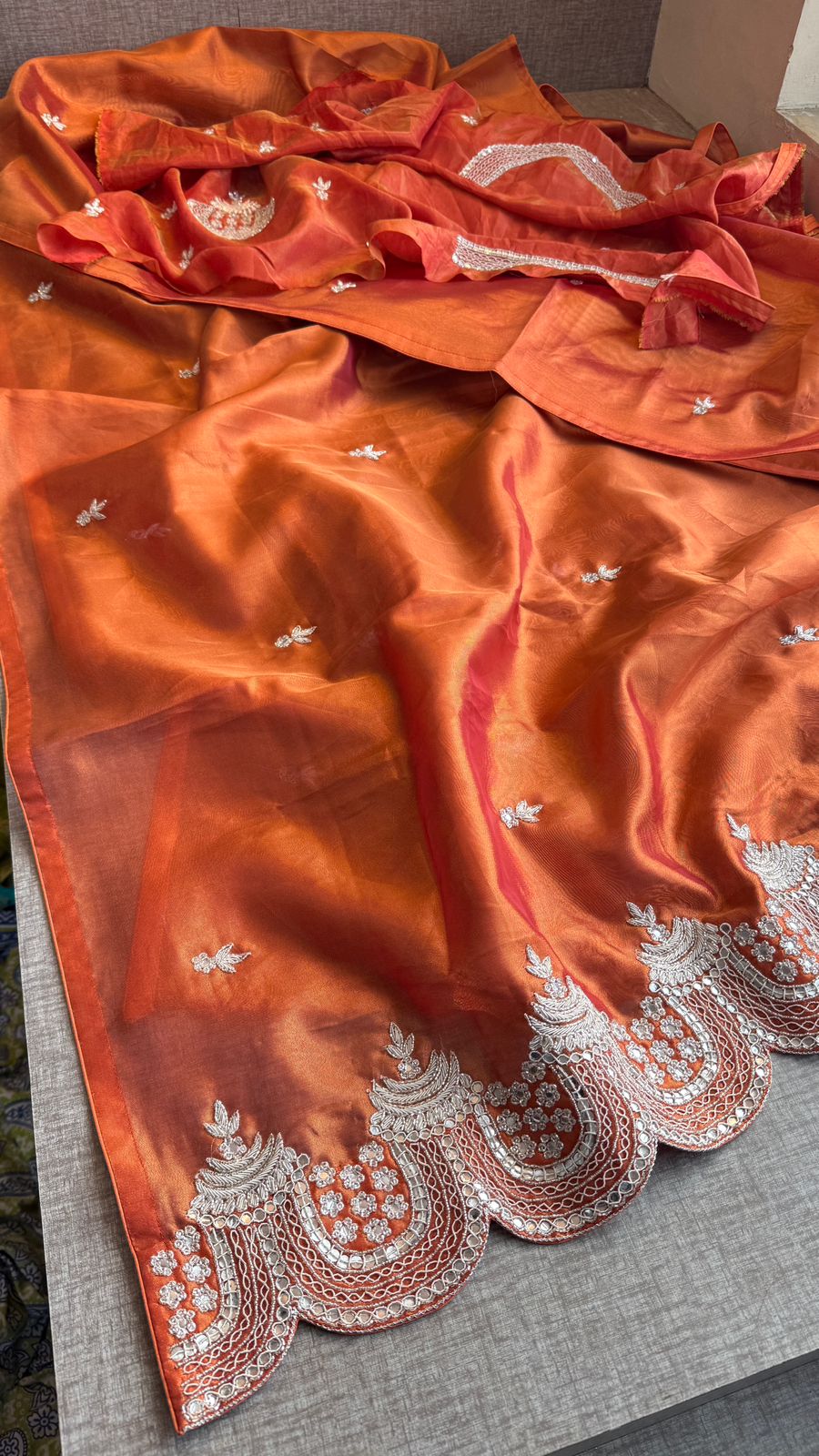 Zardozi Sequins And Pearl On Tissue Silk · 56 Artisan Hours of work · The Shringar Edit