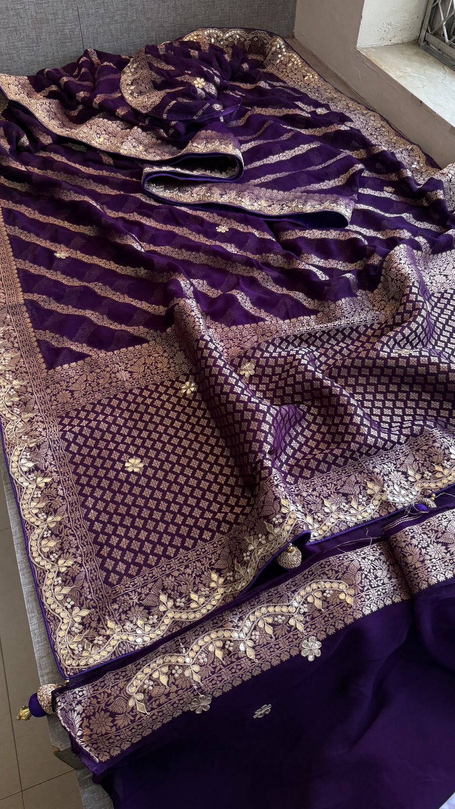 Zardozi Gotta Patti And Pearl On Khaddi Georgette · 52 Artisan Hours of work · The Royal Edit