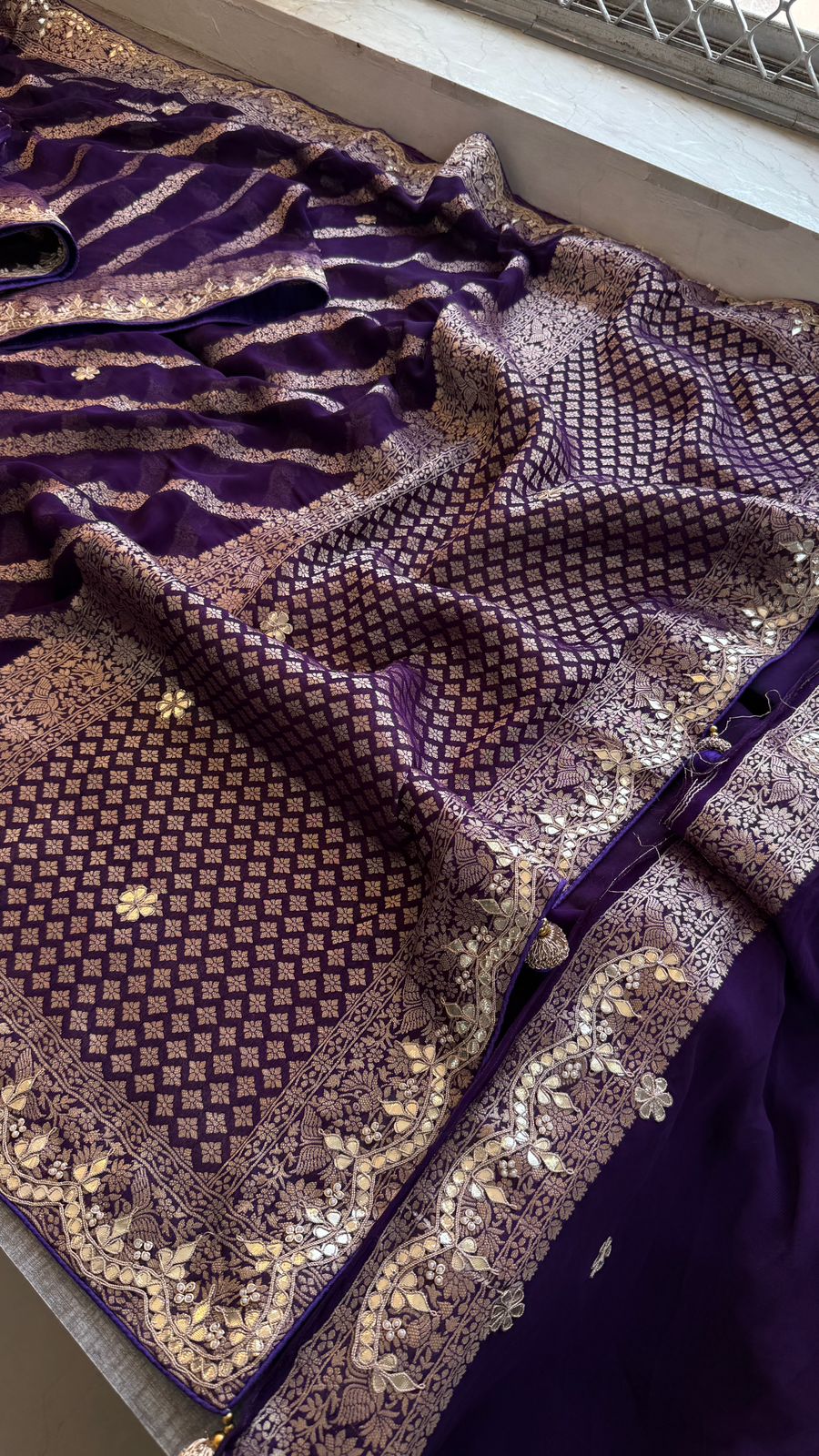 Zardozi Gotta Patti And Pearl On Khaddi Georgette · 52 Artisan Hours of work · The Royal Edit