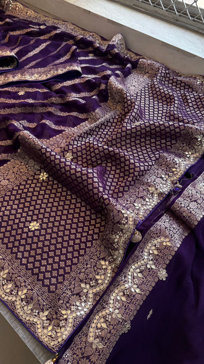 Zardozi Gotta Patti And Pearl On Khaddi Georgette · 52 Artisan Hours of work · The Royal Edit