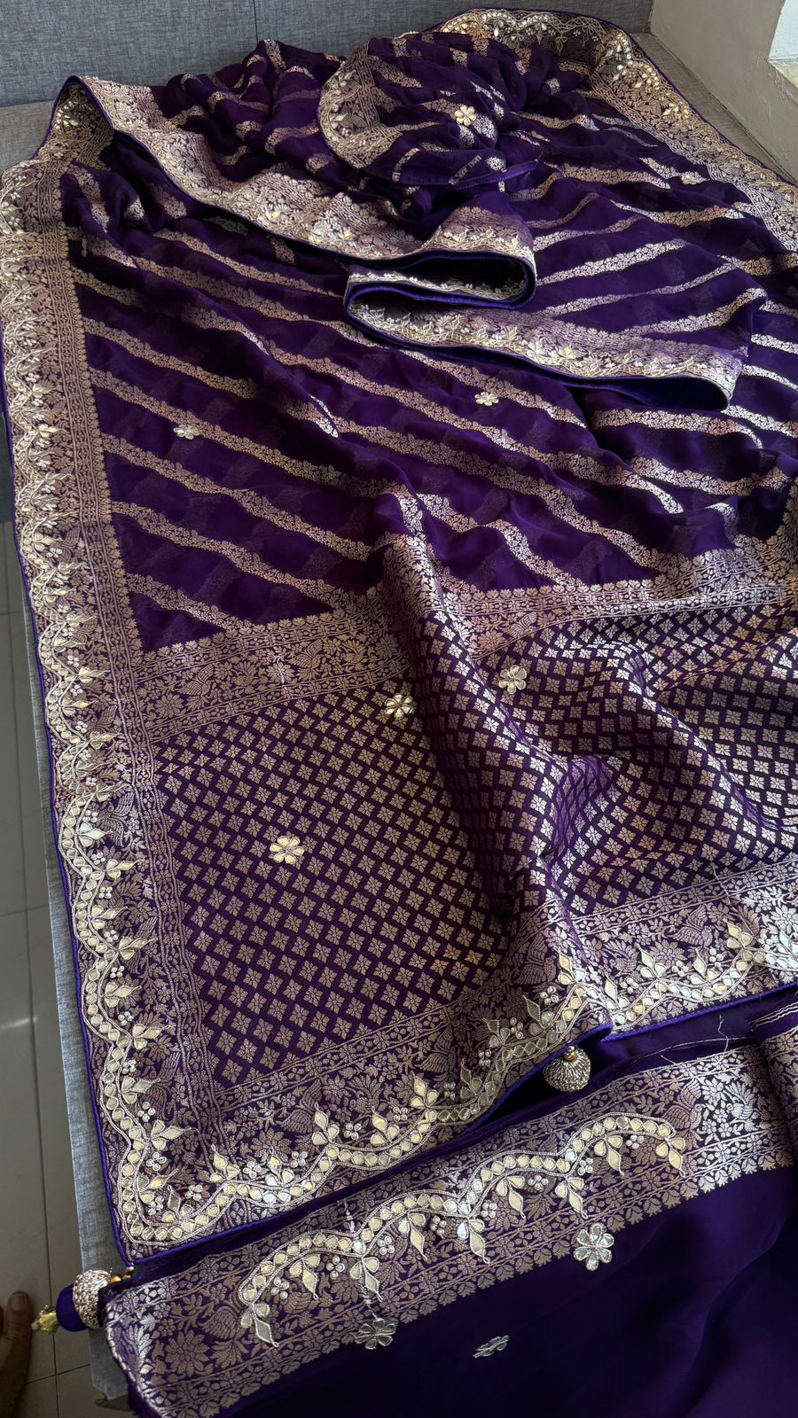 Zardozi Gotta Patti And Pearl On Khaddi Georgette · 52 Artisan Hours of work · The Royal Edit