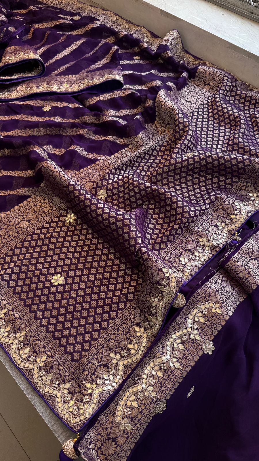 Zardozi Gotta Patti And Pearl On Khaddi Georgette · 52 Artisan Hours of work · The Royal Edit