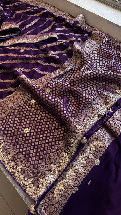 Zardozi Gotta Patti And Pearl On Khaddi Georgette · 52 Artisan Hours of work · The Royal Edit