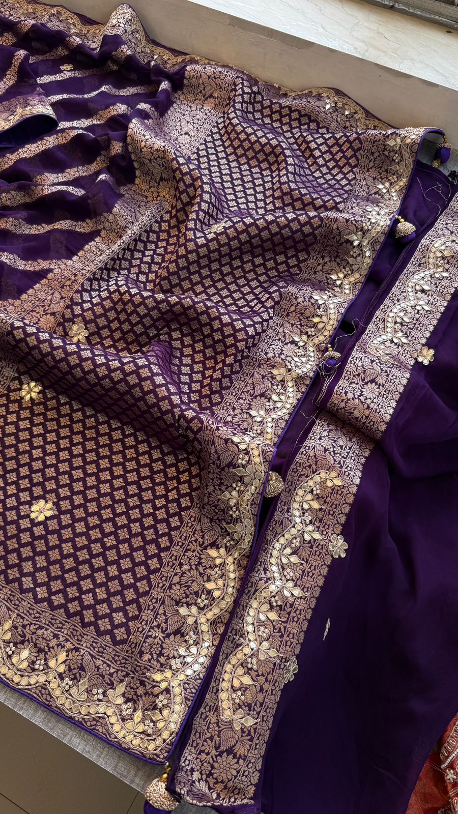 Zardozi Gotta Patti And Pearl On Khaddi Georgette · 52 Artisan Hours of work · The Royal Edit