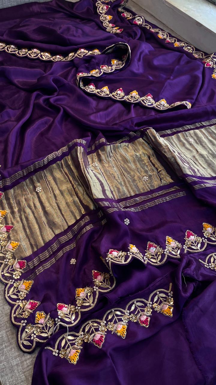 Zardozi Gotta Patti And Pearl On Gajji Silk Lakdi Patta · 52 Artisan Hours of work · The Nazakat Edit