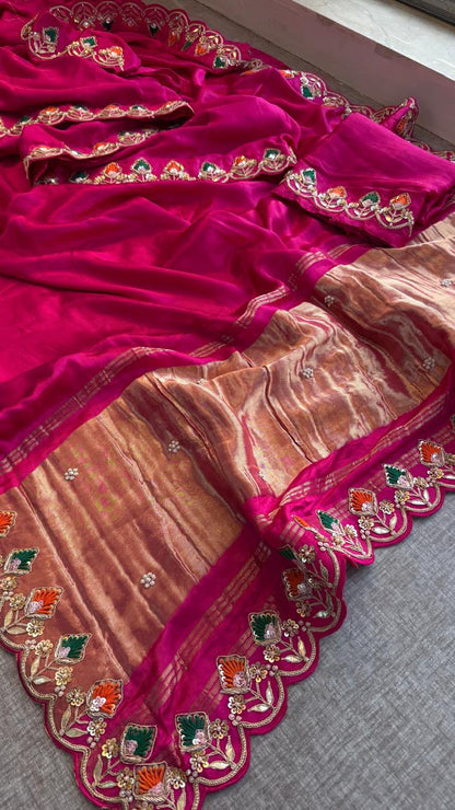 Zardozi Gotta Patti And Pearl On Gajji Silk Lakdi Patta · 52 Artisan Hours of work · The Nazakat Edit