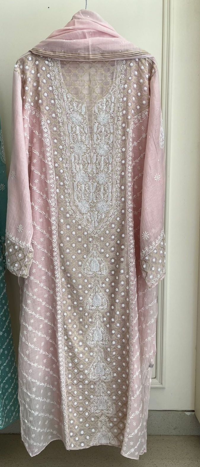 Pearl Sequins And Katdana On Mul Chanderi · 28 Artisan Hours of work · The Tehzeeb Edit