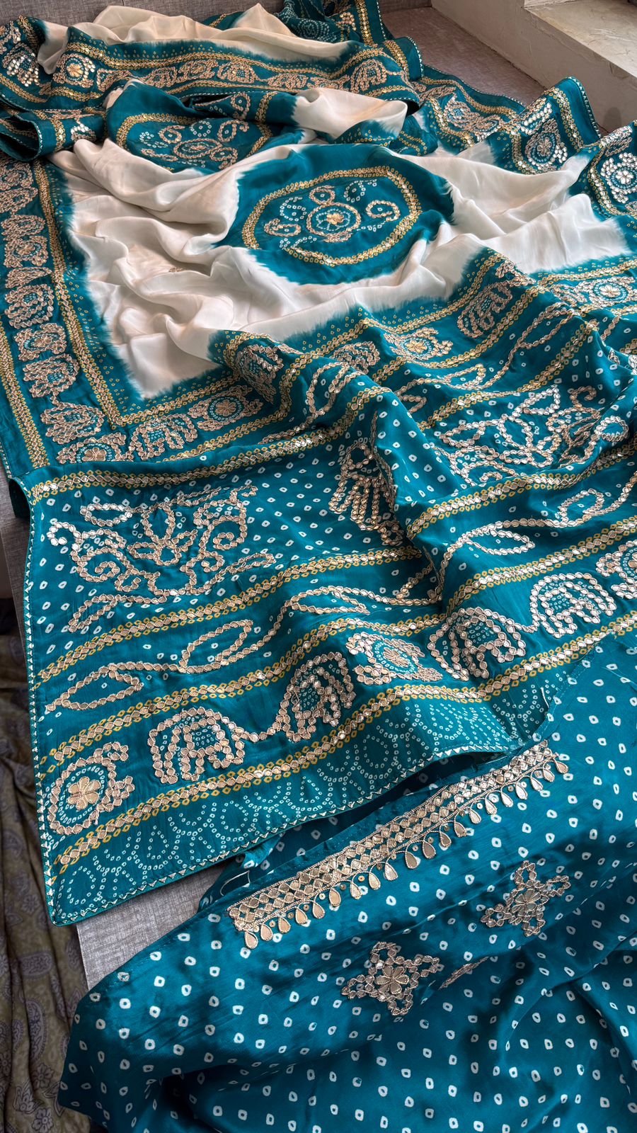 Gotta Patti On Munga Silk Digital Print · 24 Artisan Hours of work · The Mehfil Edit