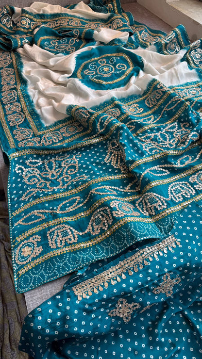 Gotta Patti On Munga Silk Digital Print · 24 Artisan Hours of work · The Mehfil Edit