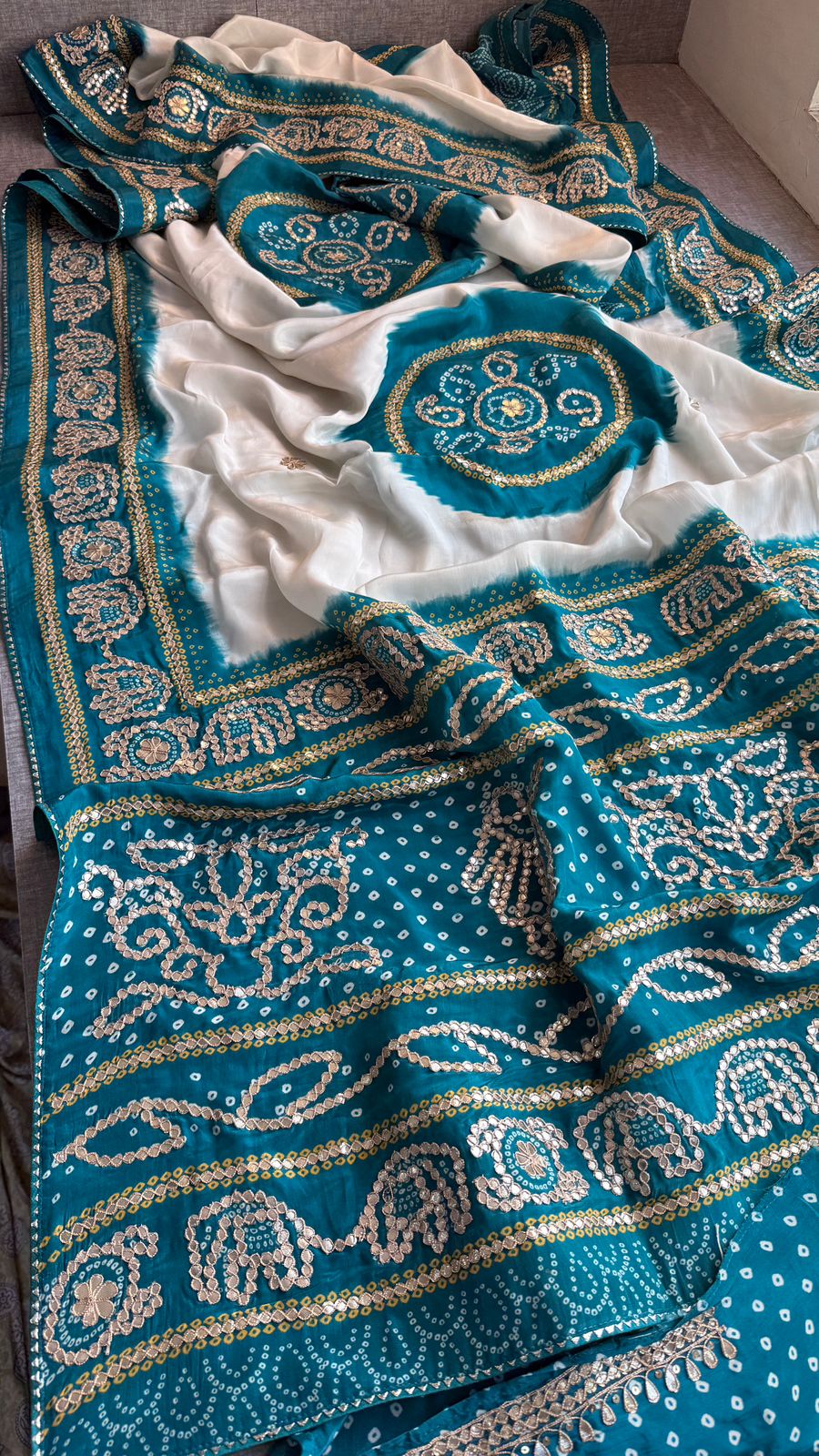 Gotta Patti On Munga Silk Digital Print · 24 Artisan Hours of work · The Mehfil Edit