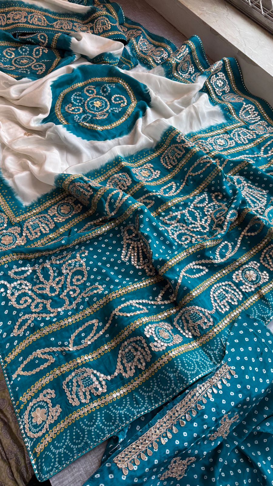 Gotta Patti On Munga Silk Digital Print · 24 Artisan Hours of work · The Mehfil Edit