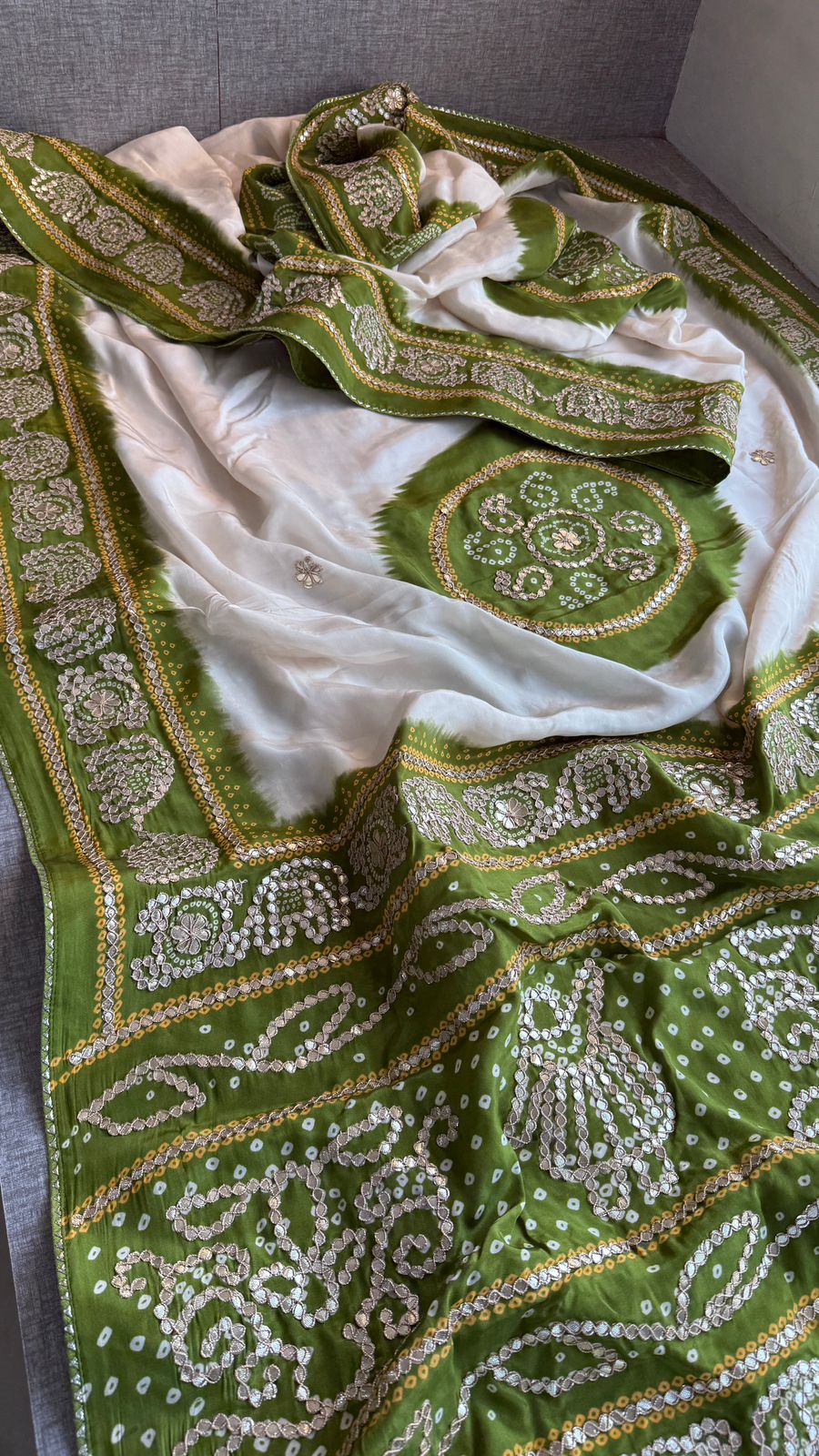 Gotta Patti On Munga Silk Digital Print · 24 Artisan Hours of work · The Mehfil Edit