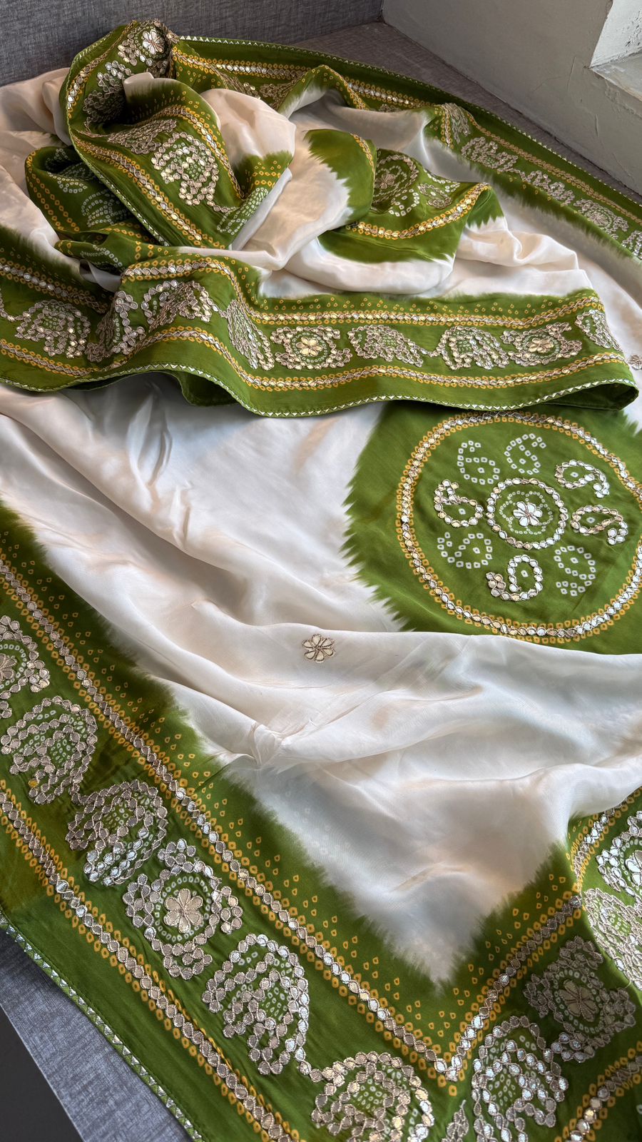 Gotta Patti On Munga Silk Digital Print · 24 Artisan Hours of work · The Mehfil Edit
