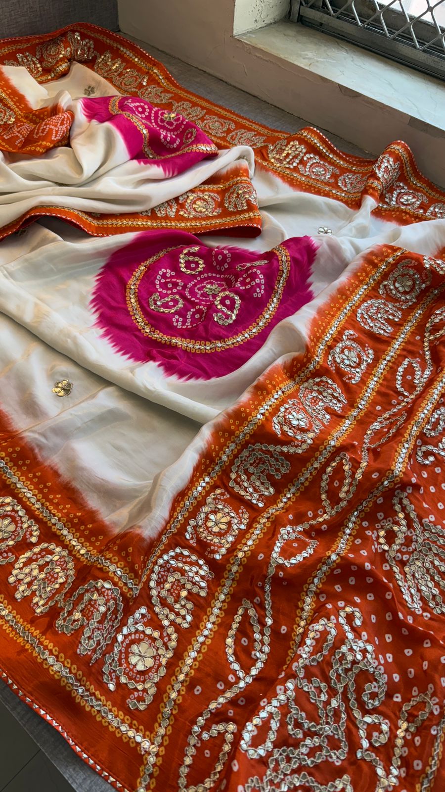 Gotta Patti On Munga Silk Digital Print · 24 Artisan Hours of work · The Mehfil Edit