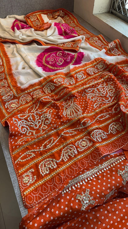 Gotta Patti On Munga Silk Digital Print · 24 Artisan Hours of work · The Mehfil Edit
