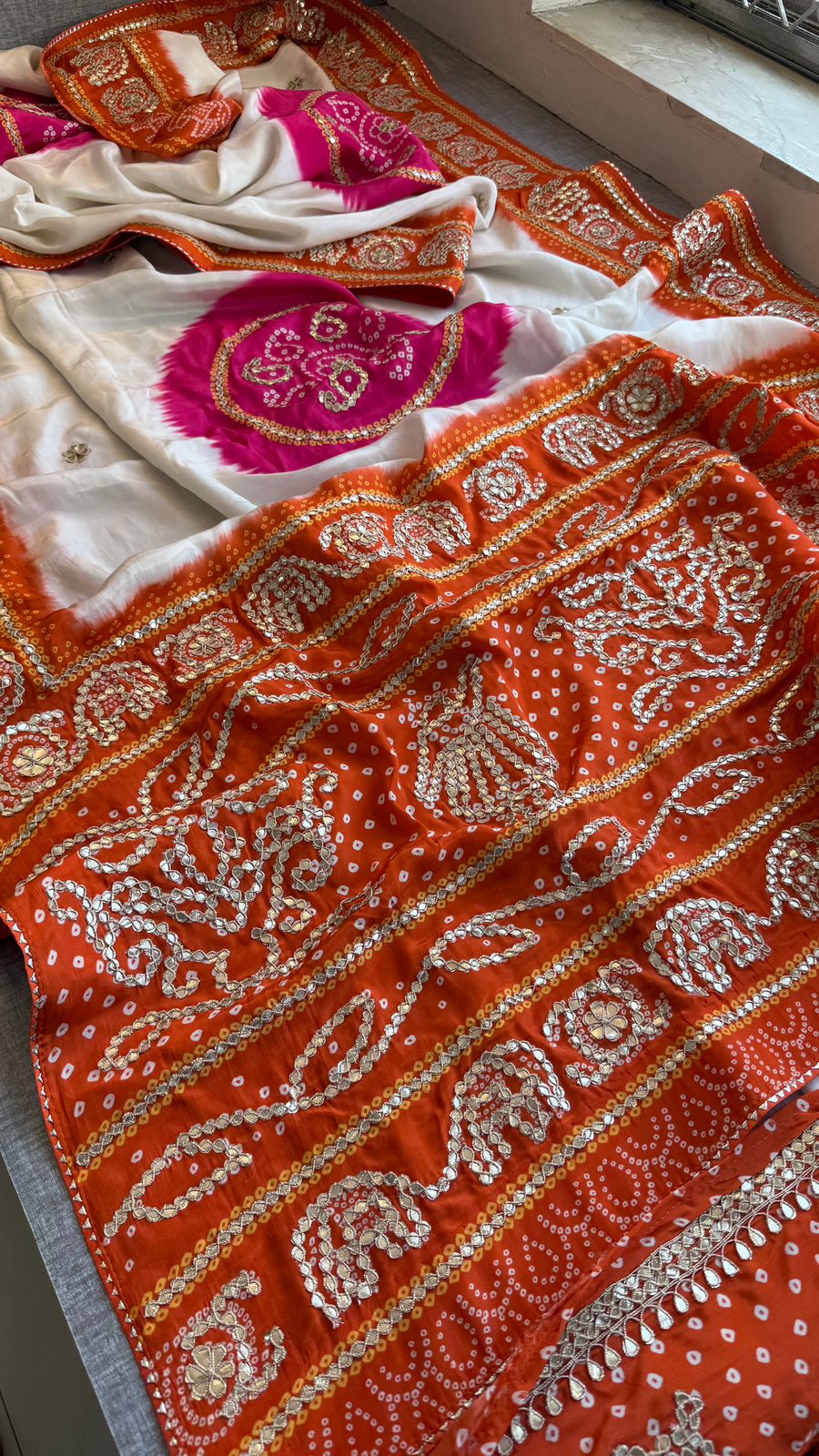Gotta Patti On Munga Silk Digital Print · 24 Artisan Hours of work · The Mehfil Edit