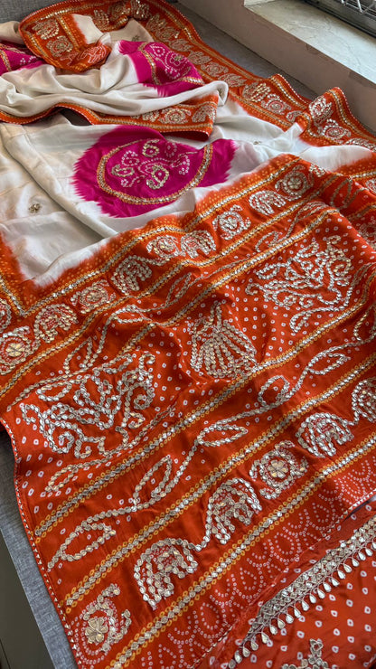 Gotta Patti On Munga Silk Digital Print · 24 Artisan Hours of work · The Mehfil Edit