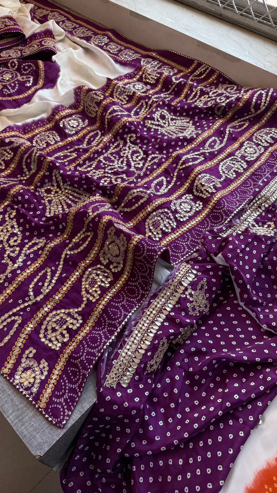 Gotta Patti On Munga Silk Digital Print · 24 Artisan Hours of work · The Mehfil Edit
